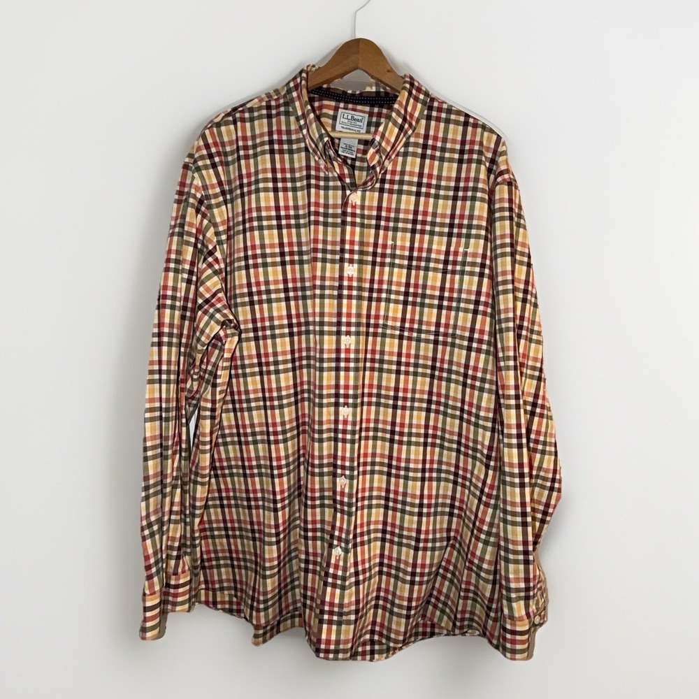 L.L. Bean‎ Shirt Mens Size XL Plaid Wrinkle Free Button-Up Traditional Fit